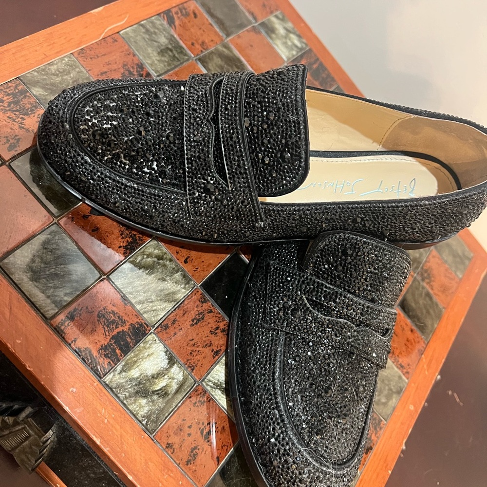 Betsey Johnson Aron Black Crystal-Embellished Loafers - Picture 2 of 9